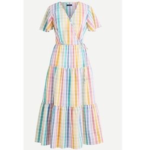 J. Crew Wrap Dress Rainbow Gingham 18 XXL Checkers